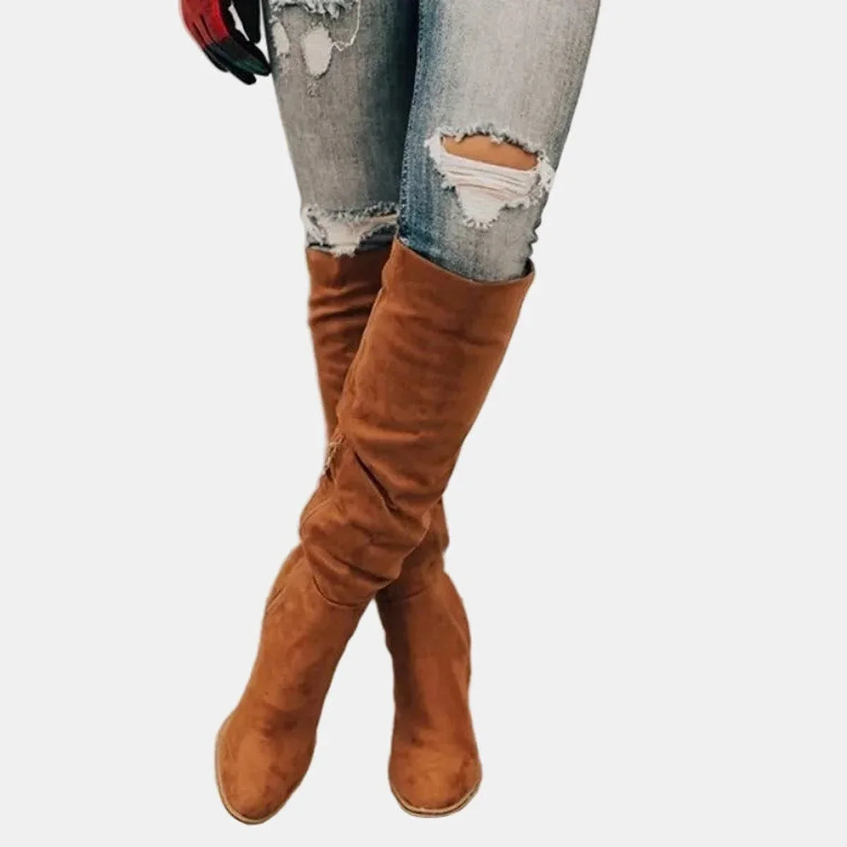 Women's stretch over-the-knee boots with block heel detail