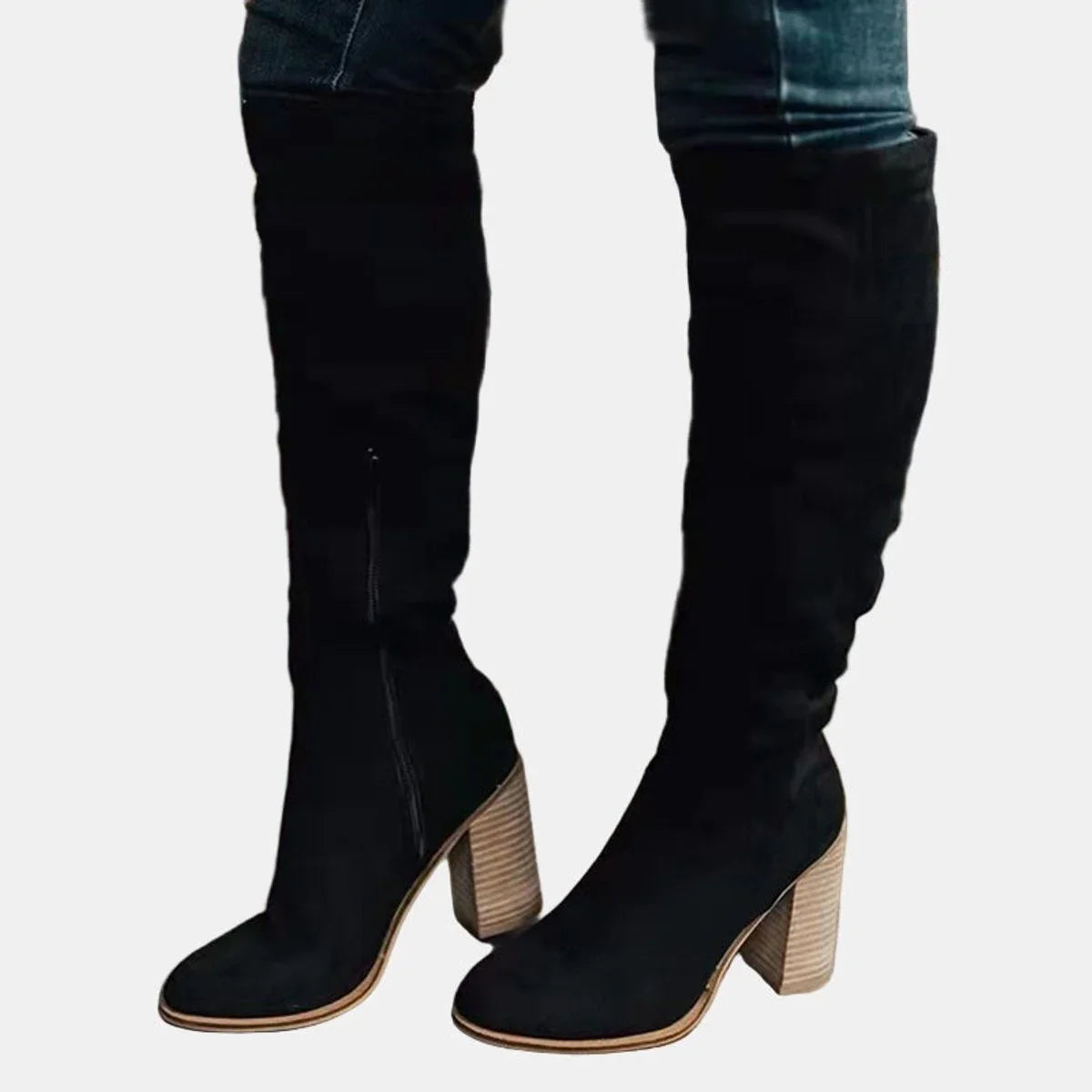 Women's stretch over-the-knee boots with block heel detail