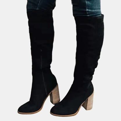 Women's stretch over-the-knee boots with block heel detail