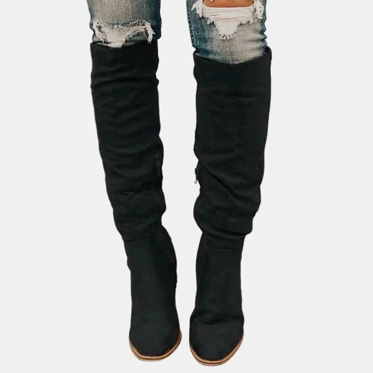 Women's stretch over-the-knee boots with block heel detail – Black