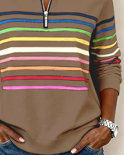 Women's striped half-zip sweatshirt with relaxed fit