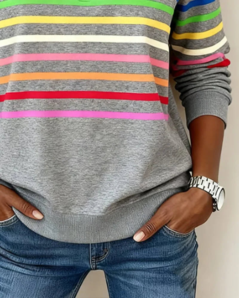 Women's striped half-zip sweatshirt with relaxed fit