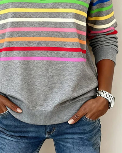 Women's striped half-zip sweatshirt with relaxed fit