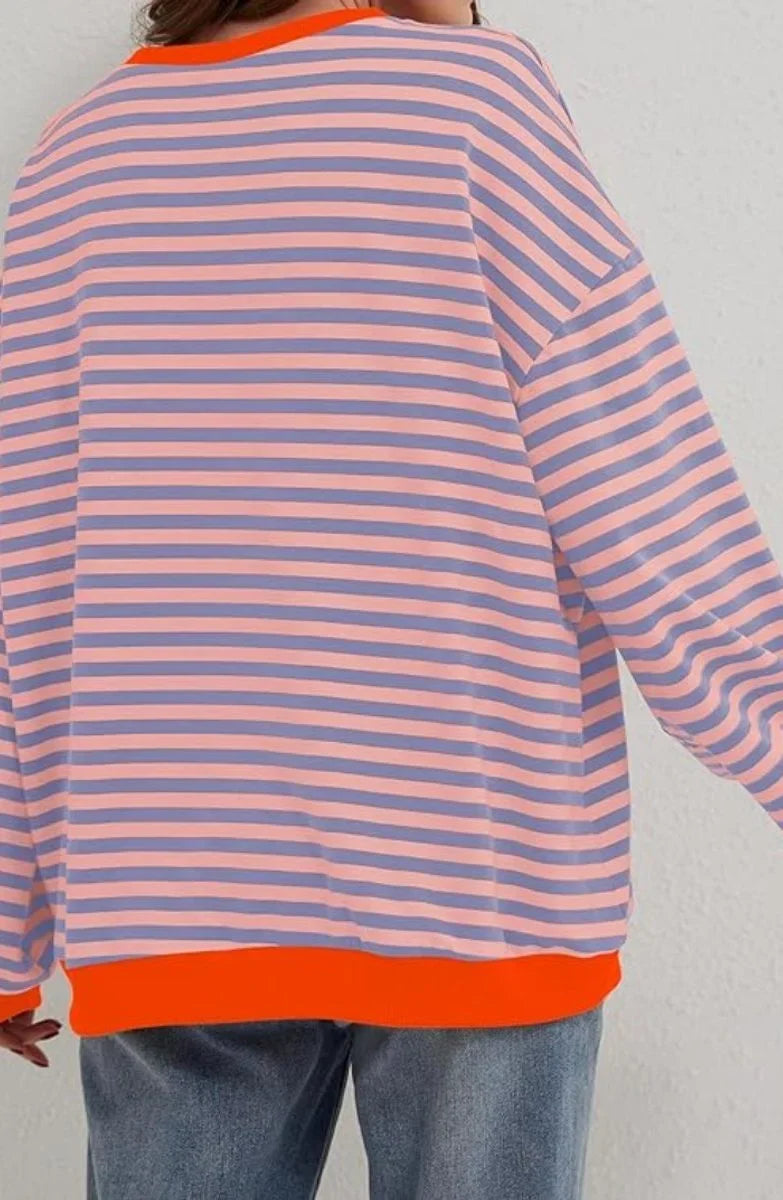 Women's striped oversized pullover sweater with long sleeves