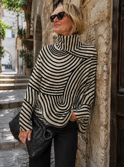 Women's striped roll-neck turtleneck sweater with relaxed fit – Multicolor