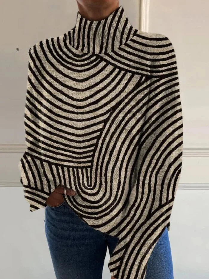 Women's striped roll-neck turtleneck sweater with relaxed fit – Multicolor