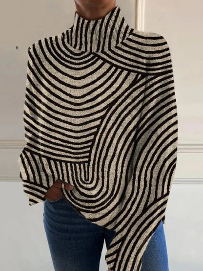 Women's striped roll-neck turtleneck sweater with relaxed fit – Multicolor