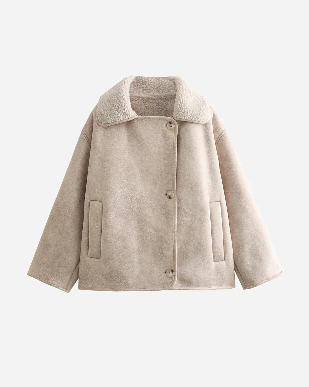 Women's suede double-breasted notch lapel jacket – Beige