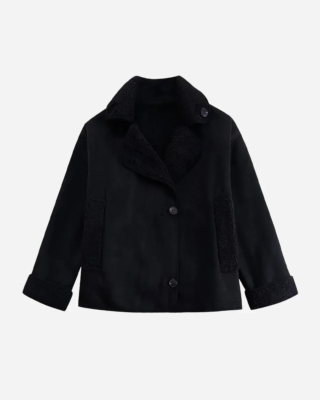 Women's suede double-breasted notch lapel jacket – Black