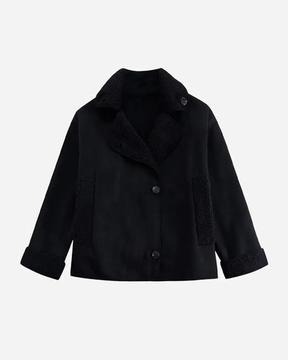 Women's suede double-breasted notch lapel jacket – Black