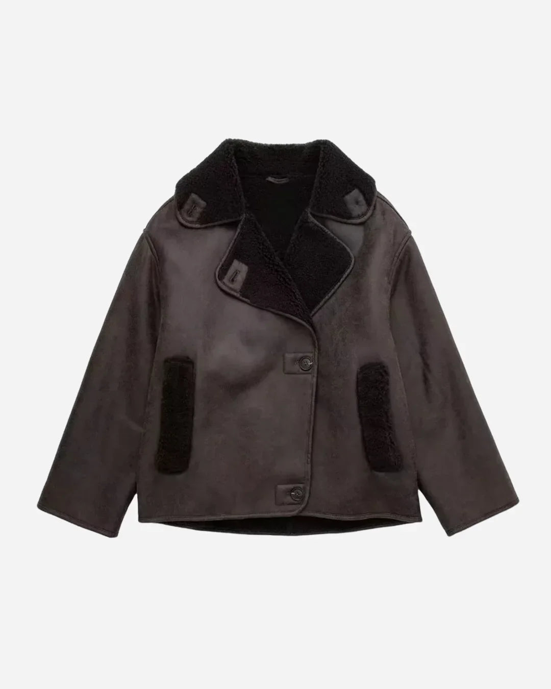 Women's suede double-breasted notch lapel jacket – Brown