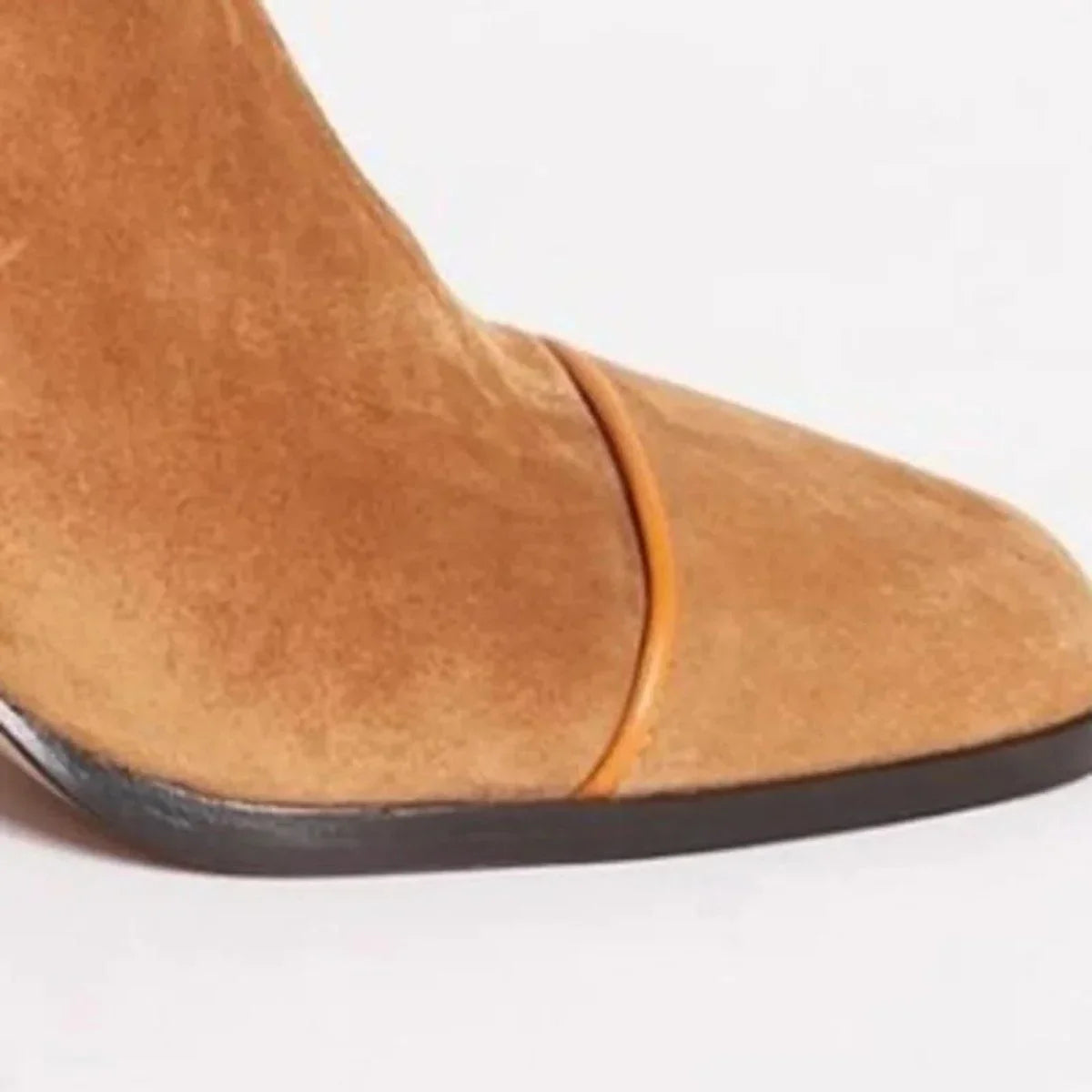 Women's suede ankle boots with leopard print toe and block heel