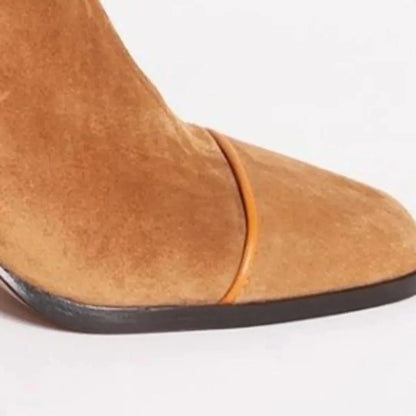 Women's suede ankle boots with leopard print toe and block heel