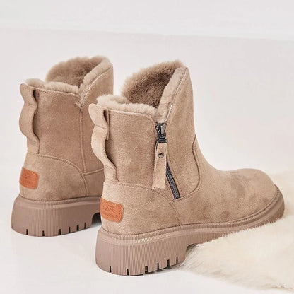 Women's suede slip-on ankle boots with fleece lining detail