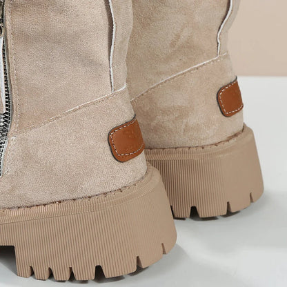 Women's suede slip-on ankle boots with fleece lining detail