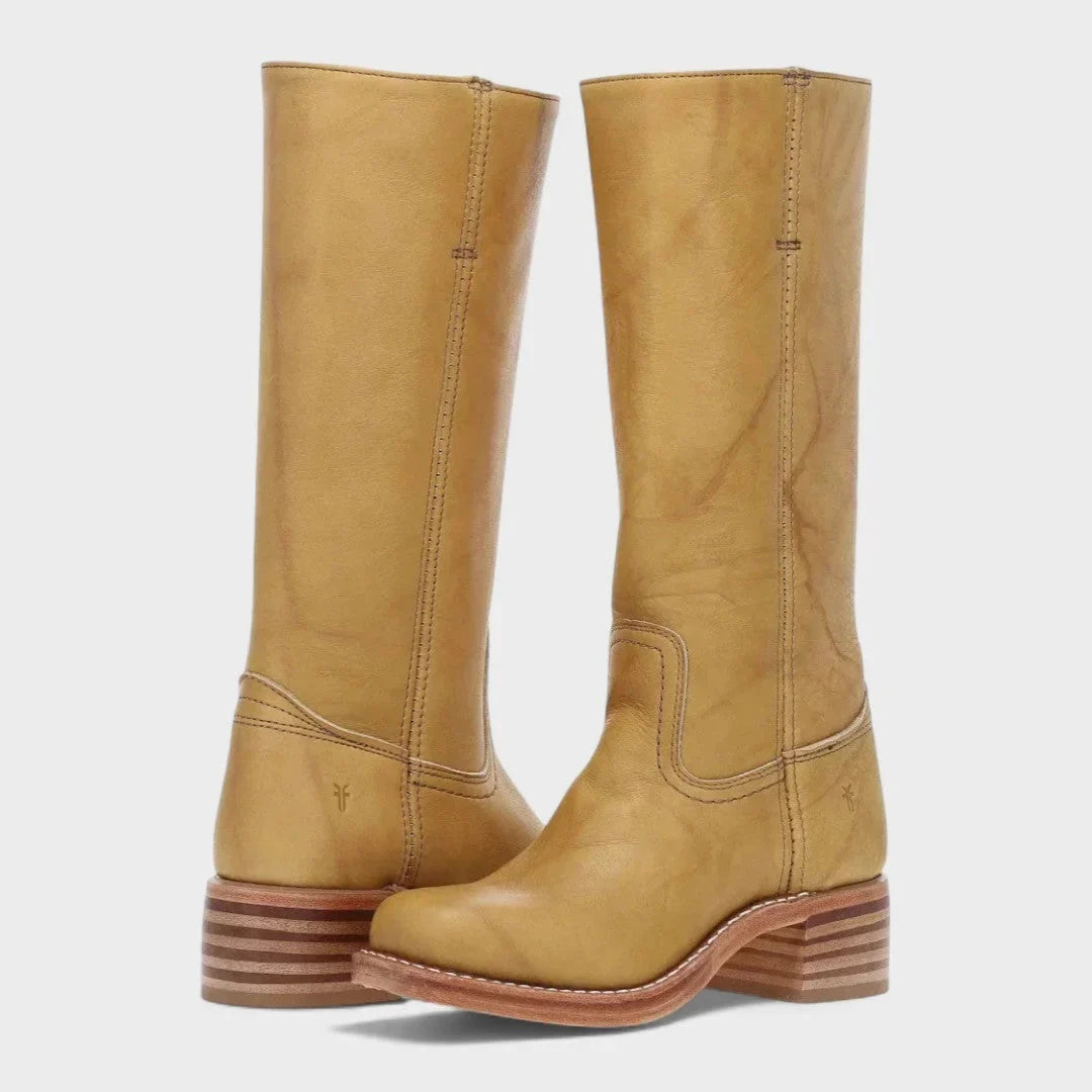 Women's tall leather calf boots with equestrian-inspired design – Yellow