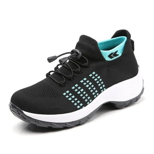Women's comfort comfort knit sneakers with bungee-lace slip-on design – Black/Teal