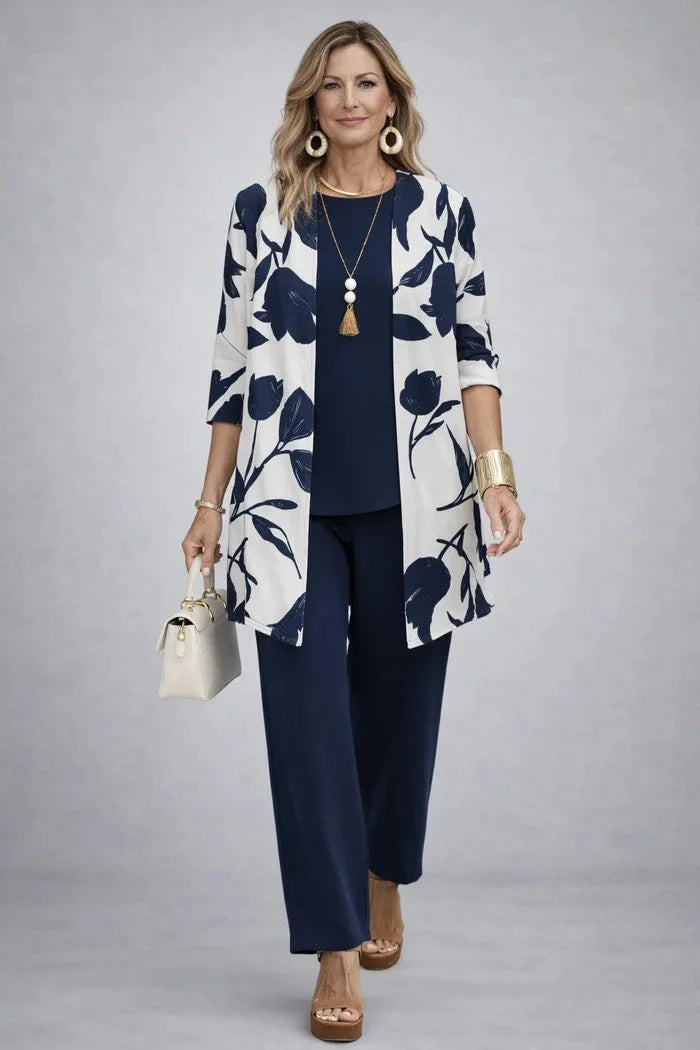 Women's long sleeve tops three-piece cardigan trousers