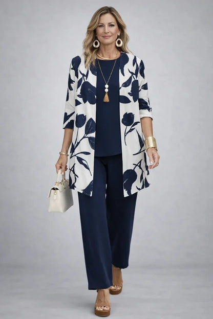 Women's long sleeve tops three-piece cardigan trousers
