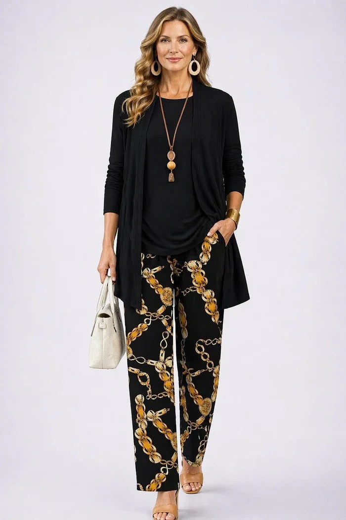Women's long sleeve tops three-piece cardigan trousers