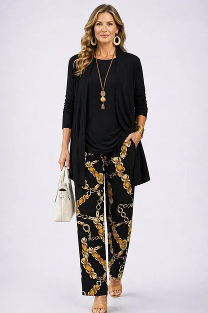 Women's long sleeve tops three-piece cardigan trousers