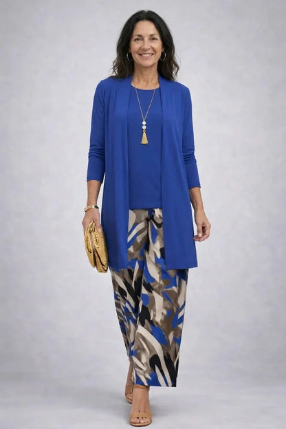 Women's long sleeve tops three-piece cardigan trousers – Blue