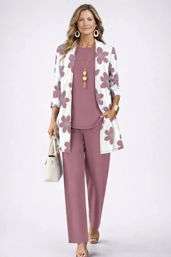Women's long sleeve tops three-piece cardigan trousers