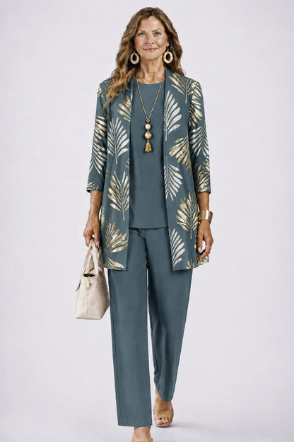 Women's long sleeve tops three-piece cardigan trousers – Vintage Teal