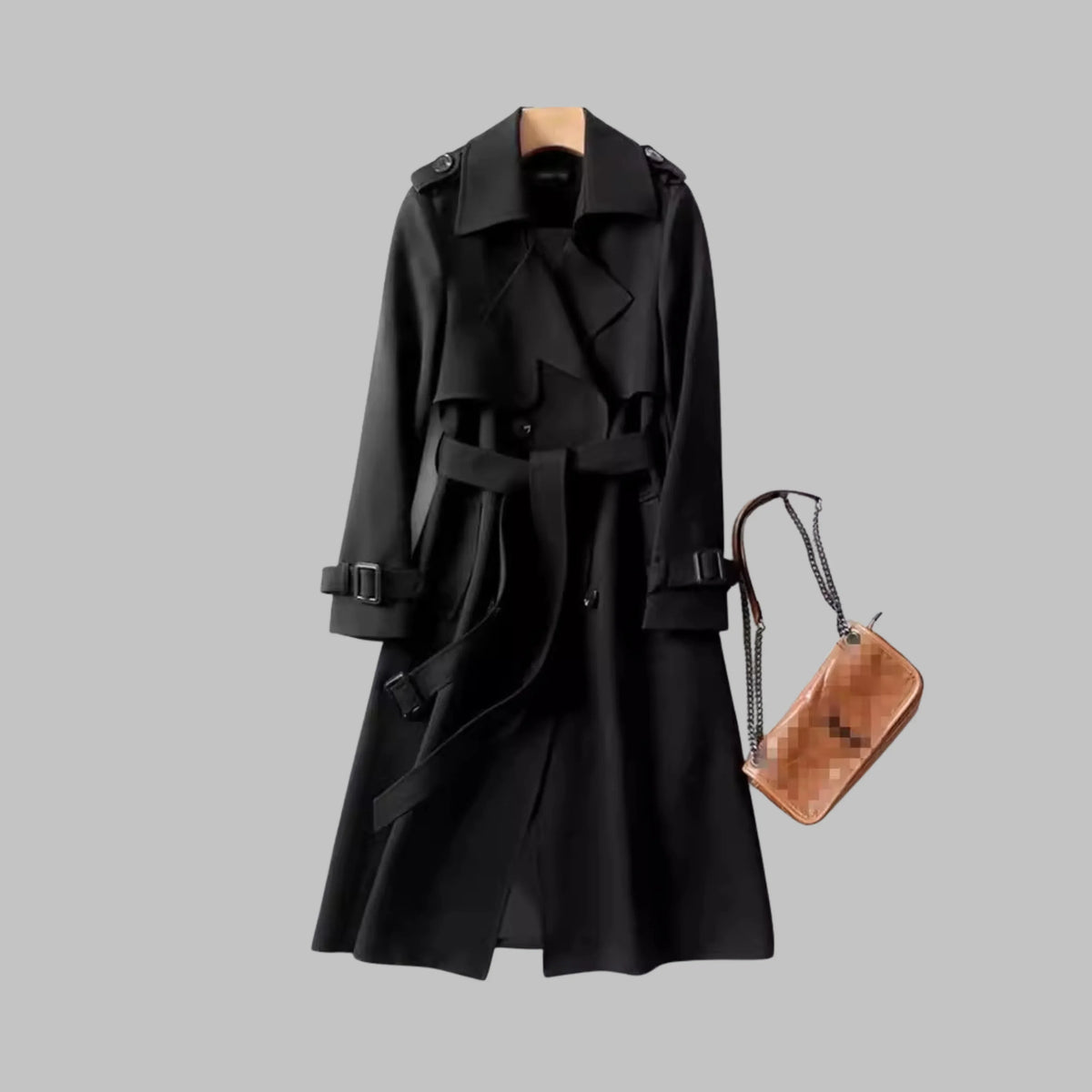 Women's knee-length loose-fit coat with classic silhouette – Black