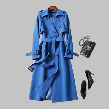 Women's knee-length loose-fit coat with classic silhouette – Blue