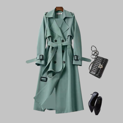 Women's knee-length loose-fit coat with classic silhouette – Green