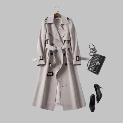 Women's knee-length loose-fit coat with classic silhouette – Khaki