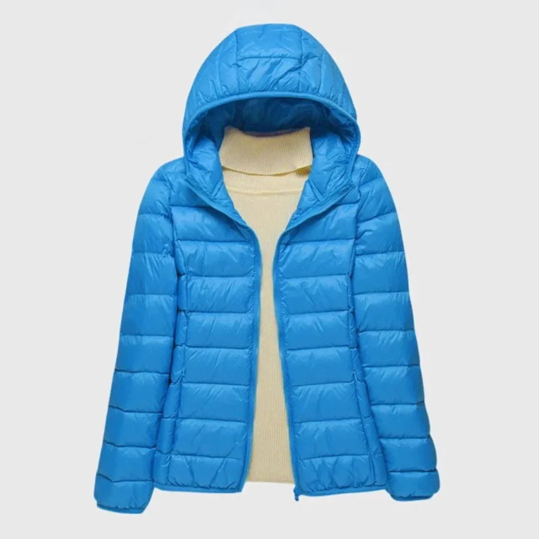 Women's ultra-light quilted puffer jacket with hood – Blue Hood