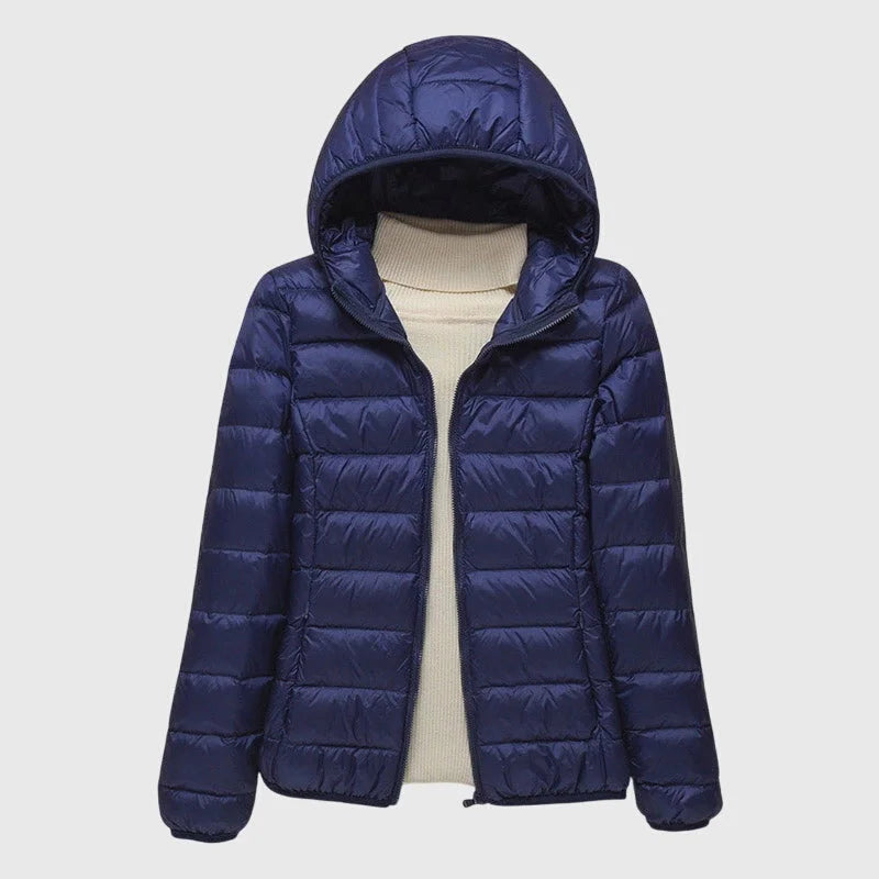 Women's ultra-light quilted puffer jacket with hood – Dark Blue Hood