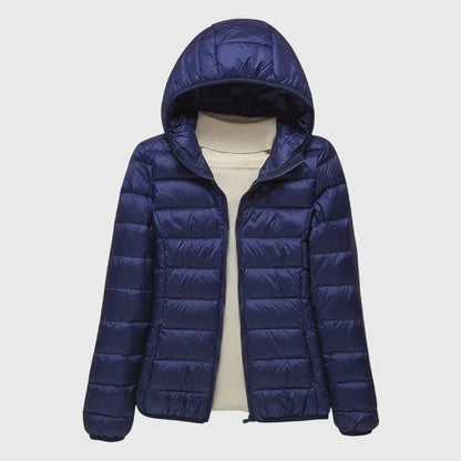 Women's ultra-light quilted puffer jacket with hood – Dark Blue Hood