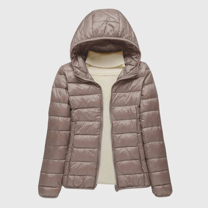 Women's ultra-light quilted puffer jacket with hood – Khaki Hood