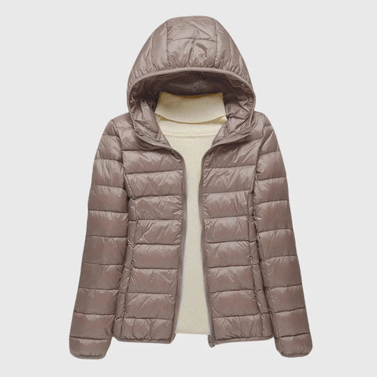 Women's ultra-light quilted puffer jacket with hood – Khaki Hood