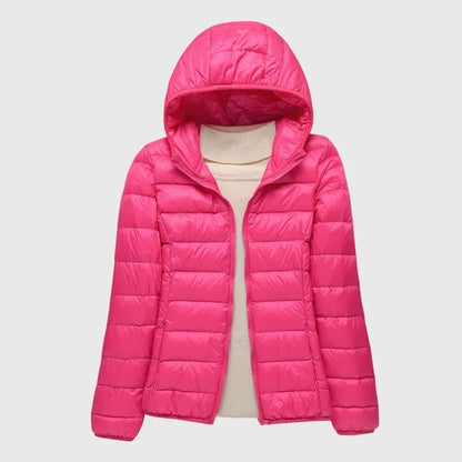 Women's ultra-light quilted puffer jacket with hood – Pink Hood