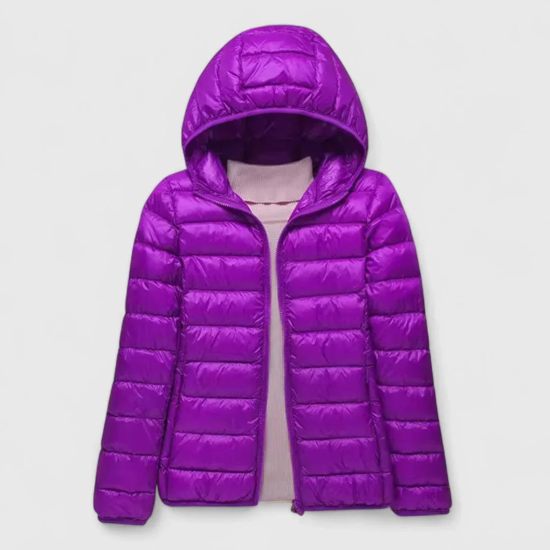 Women's ultra-light quilted puffer jacket with hood – Purple Hood