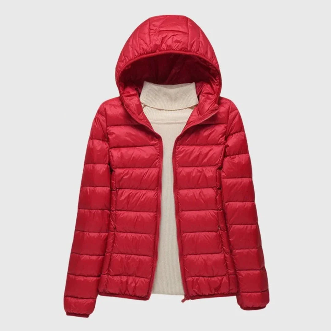 Women's ultra-light quilted puffer jacket with hood – Red Hood