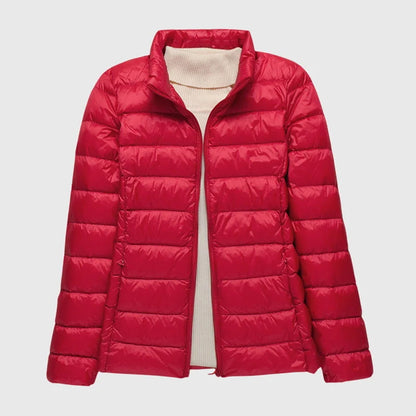 Women's ultra-light quilted puffer jacket with hood – Red Stand Collar