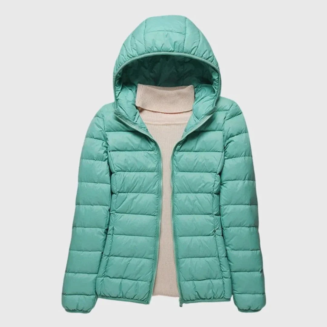 Women's ultra-light quilted puffer jacket with hood – Turquoise Hood