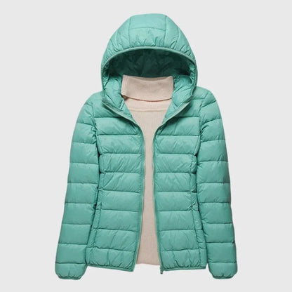 Women's ultra-light quilted puffer jacket with hood – Turquoise Hood