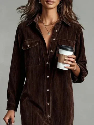 Women's velvet midi shirt dress with button-down front