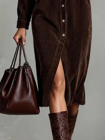 Women's velvet midi shirt dress with button-down front