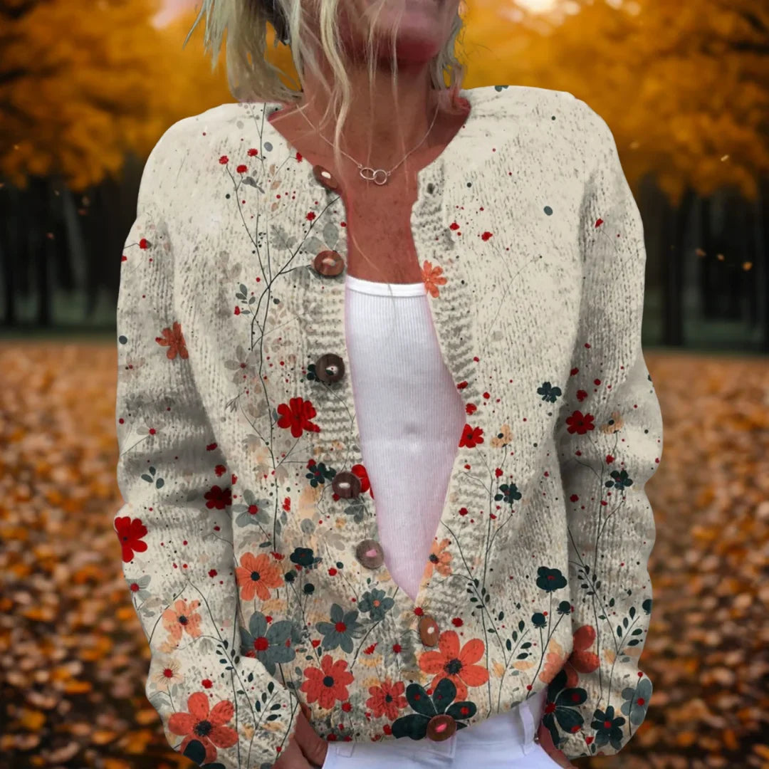 Women's breathable knit cardigan with vintage art print – Multicolour