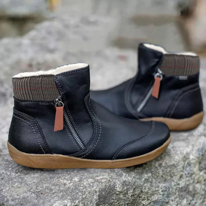 Women's waterproof leather ankle boots with side zipper