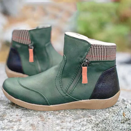 Women's waterproof leather ankle boots with side zipper