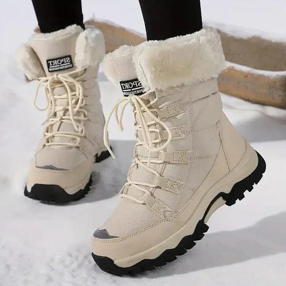 Women's lace-up winter boots with faux fur lining detail – Beige
