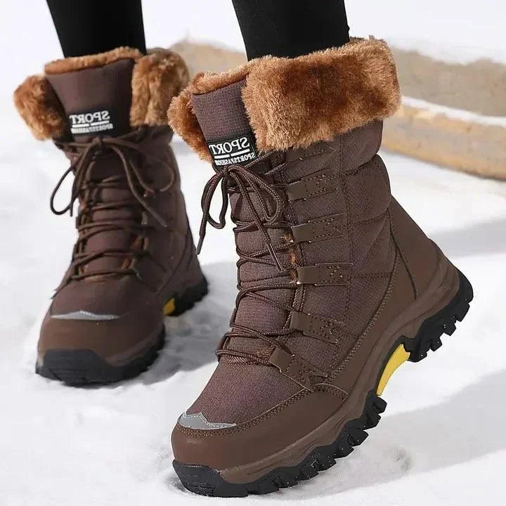 Women's lace-up winter boots with faux fur lining detail – Brown